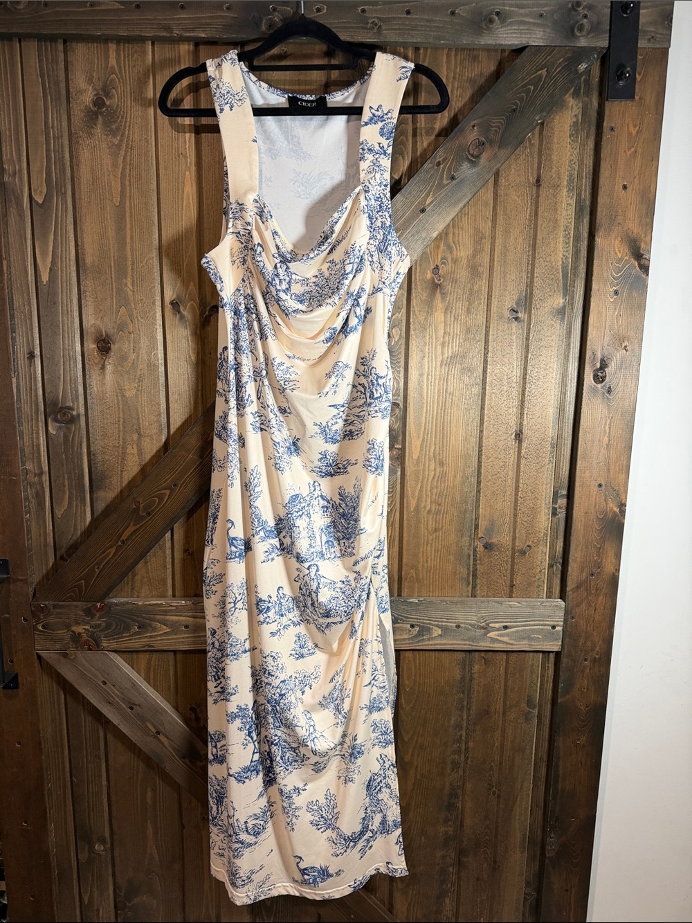Cider Cream Maxi Dress with Blue Toile Print